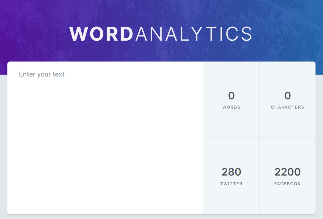 Screenshot of Word Analytics project